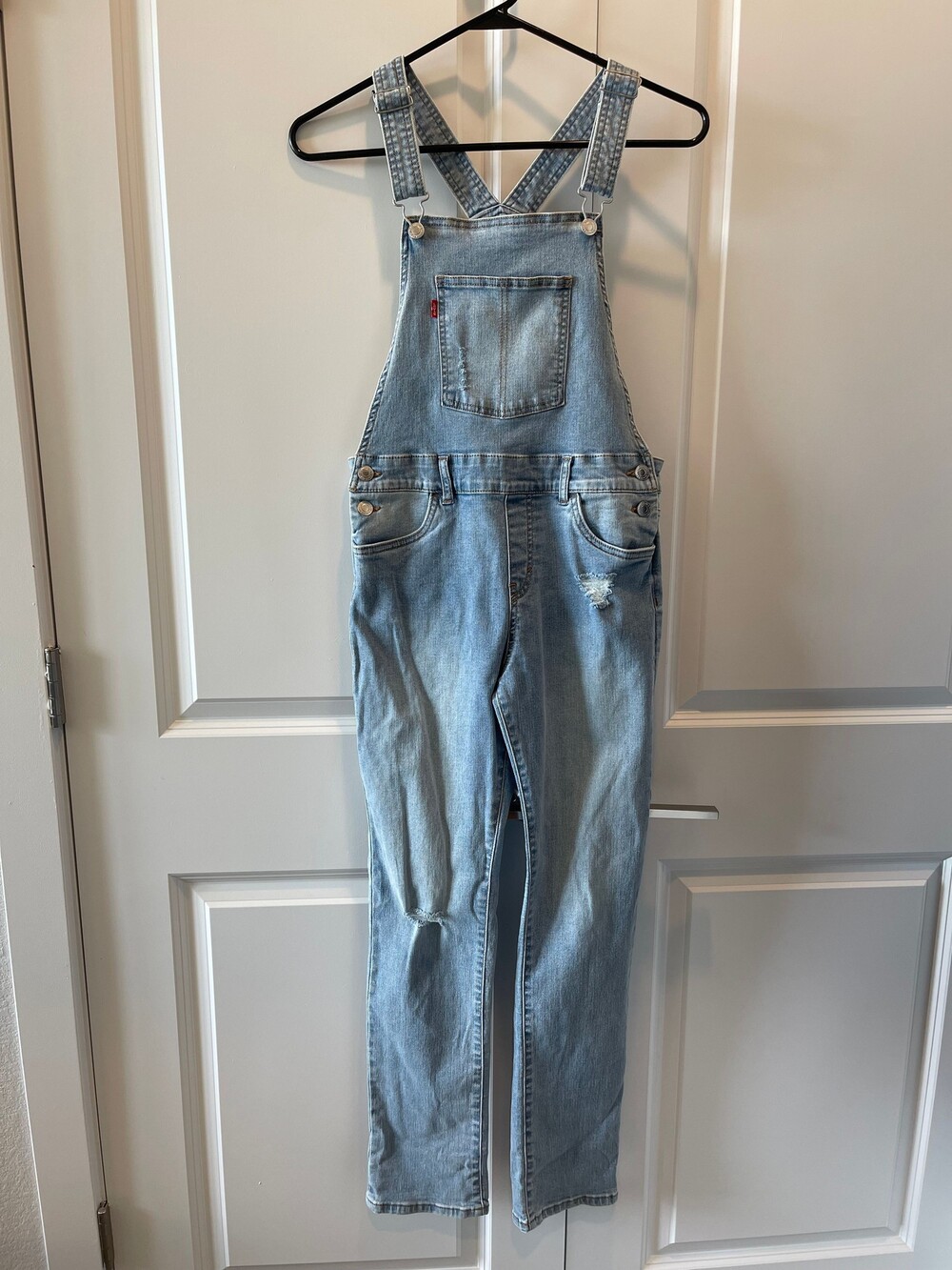 Levi's Light Wash Denim Overalls Teen Size 14 Adjustable Straps Distressed Detai